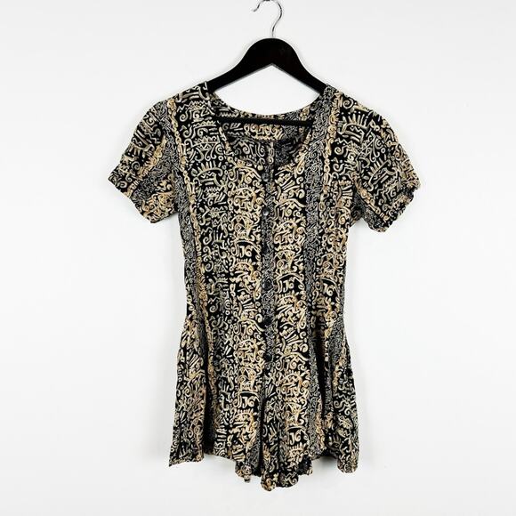 Vintage Tribal Print Unique Short Sleeve Romper 100% Rayon Size Small - Picture 1 of 6